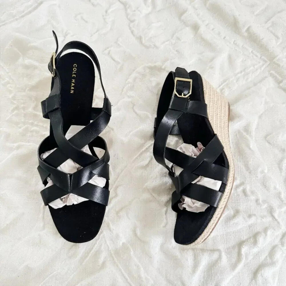 Cole Haan Crystal Leather Wedge Sandals New